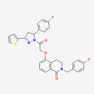 molecular formula C31H25F2N3O3S B6479573 5-{2-[5-(4-fluorophenyl)-3-(thiophen-2-yl)-4,5-dihydro-1H-pyrazol-1-yl]-2-oxoethoxy}-2-[(4-fluorophenyl)methyl]-1,2,3,4-tetrahydroisoquinolin-1-one CAS No. 850906-08-0