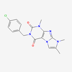 molecular formula C17H16ClN5O2 B6479576 3-[(4-chlorophenyl)methyl]-1,7,8-trimethyl-1H,2H,3H,4H,8H-imidazo[1,2-g]purine-2,4-dione CAS No. 887461-61-2