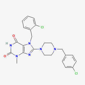 molecular formula C24H24Cl2N6O2 B6479646 7-[(2-chlorophenyl)methyl]-8-{4-[(4-chlorophenyl)methyl]piperazin-1-yl}-3-methyl-2,3,6,7-tetrahydro-1H-purine-2,6-dione CAS No. 898427-96-8