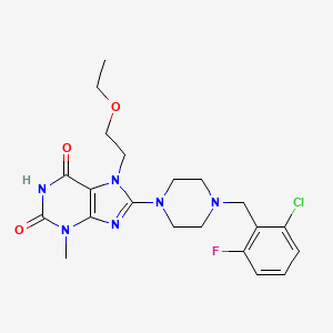 molecular formula C21H26ClFN6O3 B6479653 8-{4-[(2-chloro-6-fluorophenyl)methyl]piperazin-1-yl}-7-(2-ethoxyethyl)-3-methyl-2,3,6,7-tetrahydro-1H-purine-2,6-dione CAS No. 886910-95-8