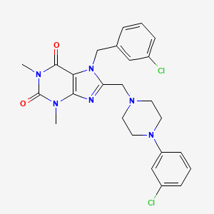 molecular formula C25H26Cl2N6O2 B6479671 7-[(3-chlorophenyl)methyl]-8-{[4-(3-chlorophenyl)piperazin-1-yl]methyl}-1,3-dimethyl-2,3,6,7-tetrahydro-1H-purine-2,6-dione CAS No. 851940-09-5