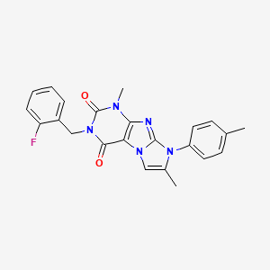 molecular formula C23H20FN5O2 B6479705 3-[(2-fluorophenyl)methyl]-1,7-dimethyl-8-(4-methylphenyl)-1H,2H,3H,4H,8H-imidazo[1,2-g]purine-2,4-dione CAS No. 877643-66-8
