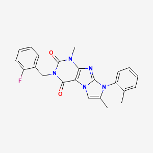molecular formula C23H20FN5O2 B6479712 3-[(2-fluorophenyl)methyl]-1,7-dimethyl-8-(2-methylphenyl)-1H,2H,3H,4H,8H-imidazo[1,2-g]purine-2,4-dione CAS No. 877643-53-3