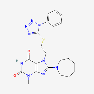 molecular formula C21H25N9O2S B6479723 8-(azepan-1-yl)-3-methyl-7-{2-[(1-phenyl-1H-1,2,3,4-tetrazol-5-yl)sulfanyl]ethyl}-2,3,6,7-tetrahydro-1H-purine-2,6-dione CAS No. 4877-10-5