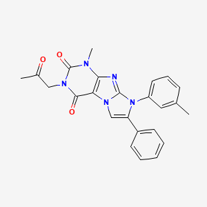 molecular formula C24H21N5O3 B6479743 1-methyl-8-(3-methylphenyl)-3-(2-oxopropyl)-7-phenyl-1H,2H,3H,4H,8H-imidazo[1,2-g]purine-2,4-dione CAS No. 896292-09-4