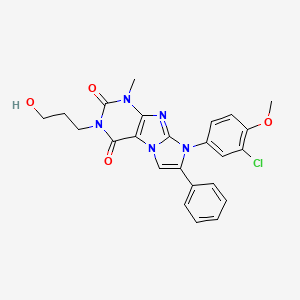 molecular formula C24H22ClN5O4 B6479750 8-(3-chloro-4-methoxyphenyl)-3-(3-hydroxypropyl)-1-methyl-7-phenyl-1H,2H,3H,4H,8H-imidazo[1,2-g]purine-2,4-dione CAS No. 896300-24-6
