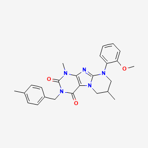 molecular formula C25H27N5O3 B6479755 9-(2-methoxyphenyl)-1,7-dimethyl-3-[(4-methylphenyl)methyl]-1H,2H,3H,4H,6H,7H,8H,9H-pyrimido[1,2-g]purine-2,4-dione CAS No. 877617-32-8