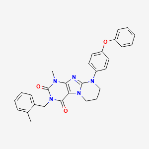 1-methyl-3-[(2-methylphenyl)methyl]-9-(4-phenoxyphenyl)-1H,2H,3H,4H,6H,7H,8H,9H-pyrimido[1,2-g]purine-2,4-dione