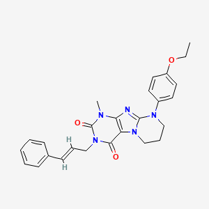 molecular formula C26H27N5O3 B6479775 9-(4-ethoxyphenyl)-1-methyl-3-[(2E)-3-phenylprop-2-en-1-yl]-1H,2H,3H,4H,6H,7H,8H,9H-pyrimido[1,2-g]purine-2,4-dione CAS No. 873076-18-7
