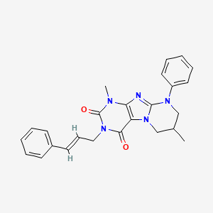 molecular formula C25H25N5O2 B6479784 1,7-dimethyl-9-phenyl-3-[(2E)-3-phenylprop-2-en-1-yl]-1H,2H,3H,4H,6H,7H,8H,9H-pyrimido[1,2-g]purine-2,4-dione CAS No. 873076-30-3