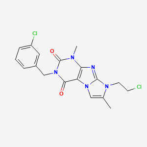 molecular formula C18H17Cl2N5O2 B6479794 8-(2-chloroethyl)-3-[(3-chlorophenyl)methyl]-1,7-dimethyl-1H,2H,3H,4H,8H-imidazo[1,2-g]purine-2,4-dione CAS No. 919012-62-7