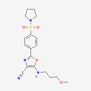 molecular formula C18H22N4O4S B6480038 5-[(3-methoxypropyl)amino]-2-[4-(pyrrolidine-1-sulfonyl)phenyl]-1,3-oxazole-4-carbonitrile CAS No. 940998-49-2