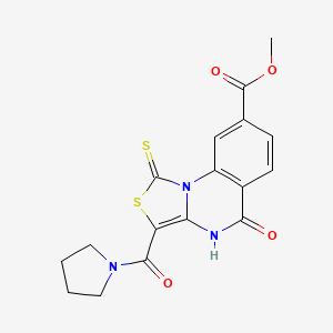 molecular formula C17H15N3O4S2 B6480205 methyl 5-oxo-3-(pyrrolidine-1-carbonyl)-1-sulfanylidene-1H,4H,5H-[1,3]thiazolo[3,4-a]quinazoline-8-carboxylate CAS No. 443108-44-9
