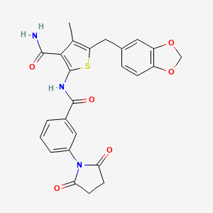 5-[(2H-1,3-benzodioxol-5-yl)methyl]-2-[3-(2,5-dioxopyrrolidin-1-yl)benzamido]-4-methylthiophene-3-carboxamide