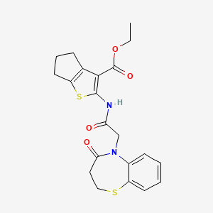 molecular formula C21H22N2O4S2 B6480403 ethyl 2-[2-(4-oxo-2,3,4,5-tetrahydro-1,5-benzothiazepin-5-yl)acetamido]-4H,5H,6H-cyclopenta[b]thiophene-3-carboxylate CAS No. 896678-77-6