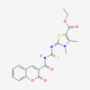 ethyl (2E)-3,4-dimethyl-2-({[(2-oxo-2H-chromen-3-yl)formamido]methanethioyl}imino)-2,3-dihydro-1,3-thiazole-5-carboxylate