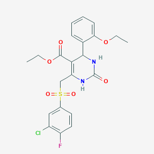 molecular formula C22H22ClFN2O6S B6480559 ethyl 6-[(3-chloro-4-fluorobenzenesulfonyl)methyl]-4-(2-ethoxyphenyl)-2-oxo-1,2,3,4-tetrahydropyrimidine-5-carboxylate CAS No. 866590-83-2