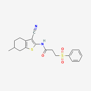 molecular formula C19H20N2O3S2 B6480588 3-(benzenesulfonyl)-N-(3-cyano-6-methyl-4,5,6,7-tetrahydro-1-benzothiophen-2-yl)propanamide CAS No. 868676-27-1