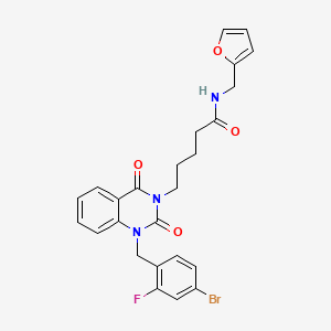 molecular formula C25H23BrFN3O4 B6480595 5-{1-[(4-bromo-2-fluorophenyl)methyl]-2,4-dioxo-1,2,3,4-tetrahydroquinazolin-3-yl}-N-[(furan-2-yl)methyl]pentanamide CAS No. 1223832-34-5