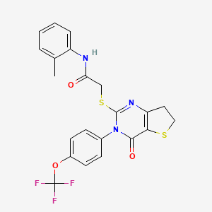 molecular formula C22H18F3N3O3S2 B6480639 N-(2-methylphenyl)-2-({4-oxo-3-[4-(trifluoromethoxy)phenyl]-3H,4H,6H,7H-thieno[3,2-d]pyrimidin-2-yl}sulfanyl)acetamide CAS No. 877654-40-5