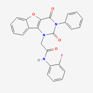 2-{4,6-dioxo-5-phenyl-8-oxa-3,5-diazatricyclo[7.4.0.0^{2,7}]trideca-1(9),2(7),10,12-tetraen-3-yl}-N-(2-fluorophenyl)acetamide