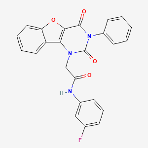 2-{4,6-dioxo-5-phenyl-8-oxa-3,5-diazatricyclo[7.4.0.0^{2,7}]trideca-1(9),2(7),10,12-tetraen-3-yl}-N-(3-fluorophenyl)acetamide