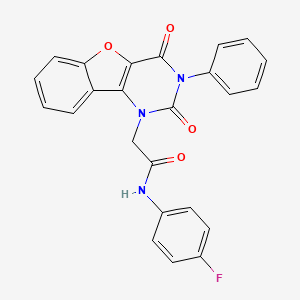 2-{4,6-dioxo-5-phenyl-8-oxa-3,5-diazatricyclo[7.4.0.0^{2,7}]trideca-1(9),2(7),10,12-tetraen-3-yl}-N-(4-fluorophenyl)acetamide