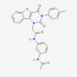 molecular formula C27H22N4O5 B6480670 N-(3-acetamidophenyl)-2-[5-(4-methylphenyl)-4,6-dioxo-8-oxa-3,5-diazatricyclo[7.4.0.0^{2,7}]trideca-1(9),2(7),10,12-tetraen-3-yl]acetamide CAS No. 877657-14-2