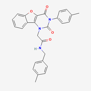 2-[5-(4-methylphenyl)-4,6-dioxo-8-oxa-3,5-diazatricyclo[7.4.0.0^{2,7}]trideca-1(9),2(7),10,12-tetraen-3-yl]-N-[(4-methylphenyl)methyl]acetamide