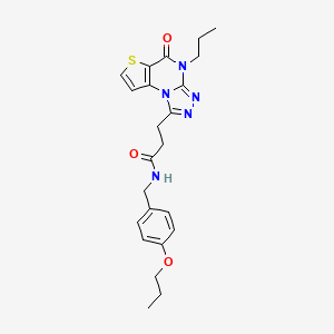 molecular formula C23H27N5O3S B6480680 3-{7-oxo-8-propyl-5-thia-1,8,10,11-tetraazatricyclo[7.3.0.0^{2,6}]dodeca-2(6),3,9,11-tetraen-12-yl}-N-[(4-propoxyphenyl)methyl]propanamide CAS No. 1185081-00-8