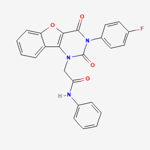 2-[5-(4-fluorophenyl)-4,6-dioxo-8-oxa-3,5-diazatricyclo[7.4.0.0^{2,7}]trideca-1(9),2(7),10,12-tetraen-3-yl]-N-phenylacetamide