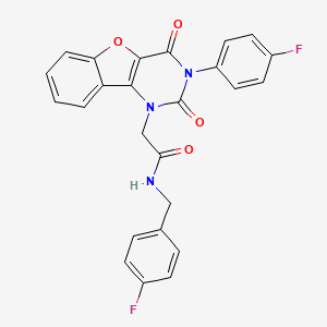 molecular formula C25H17F2N3O4 B6480706 2-[5-(4-fluorophenyl)-4,6-dioxo-8-oxa-3,5-diazatricyclo[7.4.0.0^{2,7}]trideca-1(9),2(7),10,12-tetraen-3-yl]-N-[(4-fluorophenyl)methyl]acetamide CAS No. 877657-35-7