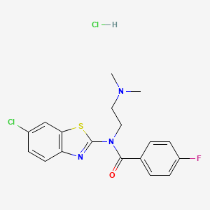 molecular formula C18H18Cl2FN3OS B6480725 N-(6-chloro-1,3-benzothiazol-2-yl)-N-[2-(dimethylamino)ethyl]-4-fluorobenzamide hydrochloride CAS No. 1215494-64-6