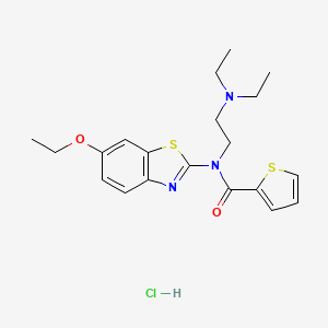 molecular formula C20H26ClN3O2S2 B6480736 N-[2-(diethylamino)ethyl]-N-(6-ethoxy-1,3-benzothiazol-2-yl)thiophene-2-carboxamide hydrochloride CAS No. 1215469-96-7