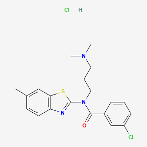 molecular formula C20H23Cl2N3OS B6480768 3-chloro-N-[3-(dimethylamino)propyl]-N-(6-methyl-1,3-benzothiazol-2-yl)benzamide hydrochloride CAS No. 1216459-24-3