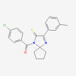 molecular formula C21H19ClN2OS B6480779 1-(4-chlorobenzoyl)-3-(3-methylphenyl)-1,4-diazaspiro[4.4]non-3-ene-2-thione CAS No. 1224016-85-6