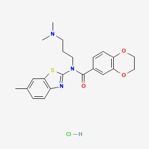 molecular formula C22H26ClN3O3S B6480789 N-[3-(dimethylamino)propyl]-N-(6-methyl-1,3-benzothiazol-2-yl)-2,3-dihydro-1,4-benzodioxine-6-carboxamide hydrochloride CAS No. 1219155-12-0