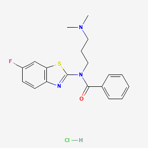 molecular formula C19H21ClFN3OS B6480798 N-[3-(dimethylamino)propyl]-N-(6-fluoro-1,3-benzothiazol-2-yl)benzamide hydrochloride CAS No. 1216653-03-0