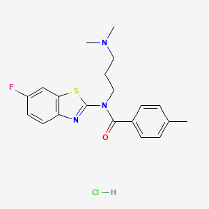 molecular formula C20H23ClFN3OS B6480806 N-[3-(dimethylamino)propyl]-N-(6-fluoro-1,3-benzothiazol-2-yl)-4-methylbenzamide hydrochloride CAS No. 1216645-88-3