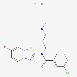 molecular formula C19H20Cl2FN3OS B6480807 3-chloro-N-[3-(dimethylamino)propyl]-N-(6-fluoro-1,3-benzothiazol-2-yl)benzamide hydrochloride CAS No. 1216509-08-8