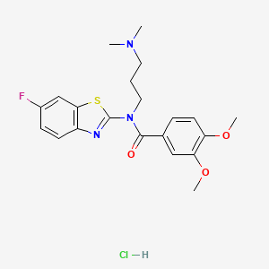 molecular formula C21H25ClFN3O3S B6480817 N-[3-(dimethylamino)propyl]-N-(6-fluoro-1,3-benzothiazol-2-yl)-3,4-dimethoxybenzamide hydrochloride CAS No. 1215499-44-7
