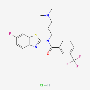 molecular formula C20H20ClF4N3OS B6480821 N-[3-(dimethylamino)propyl]-N-(6-fluoro-1,3-benzothiazol-2-yl)-3-(trifluoromethyl)benzamide hydrochloride CAS No. 1216510-98-3