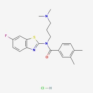 molecular formula C21H25ClFN3OS B6480822 N-[3-(dimethylamino)propyl]-N-(6-fluoro-1,3-benzothiazol-2-yl)-3,4-dimethylbenzamide hydrochloride CAS No. 1216920-68-1