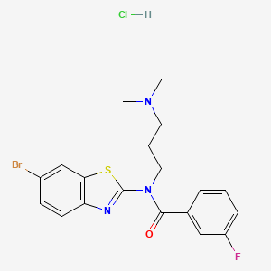 molecular formula C19H20BrClFN3OS B6480846 N-(6-bromo-1,3-benzothiazol-2-yl)-N-[3-(dimethylamino)propyl]-3-fluorobenzamide hydrochloride CAS No. 1217053-09-2