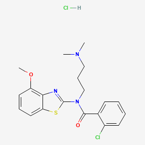 molecular formula C20H23Cl2N3O2S B6480908 2-chloro-N-[3-(dimethylamino)propyl]-N-(4-methoxy-1,3-benzothiazol-2-yl)benzamide hydrochloride CAS No. 1215525-93-1