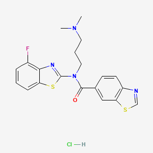 molecular formula C20H20ClFN4OS2 B6480939 N-[3-(dimethylamino)propyl]-N-(4-fluoro-1,3-benzothiazol-2-yl)-1,3-benzothiazole-6-carboxamide hydrochloride CAS No. 1216883-46-3