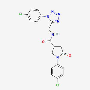molecular formula C19H16Cl2N6O2 B6481069 1-(4-chlorophenyl)-N-{[1-(4-chlorophenyl)-1H-1,2,3,4-tetrazol-5-yl]methyl}-5-oxopyrrolidine-3-carboxamide CAS No. 897623-30-2