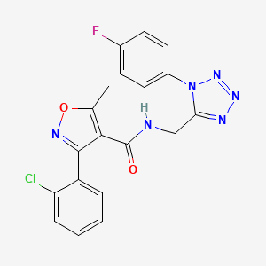 molecular formula C19H14ClFN6O2 B6481123 3-(2-chlorophenyl)-N-{[1-(4-fluorophenyl)-1H-1,2,3,4-tetrazol-5-yl]methyl}-5-methyl-1,2-oxazole-4-carboxamide CAS No. 897623-71-1