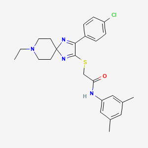 2-{[3-(4-chlorophenyl)-8-ethyl-1,4,8-triazaspiro[4.5]deca-1,3-dien-2-yl]sulfanyl}-N-(3,5-dimethylphenyl)acetamide