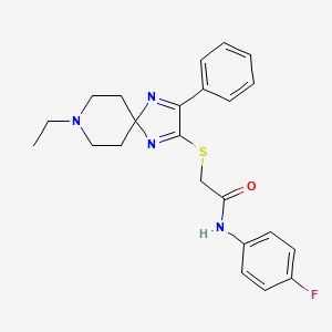 2-({8-ethyl-3-phenyl-1,4,8-triazaspiro[4.5]deca-1,3-dien-2-yl}sulfanyl)-N-(4-fluorophenyl)acetamide